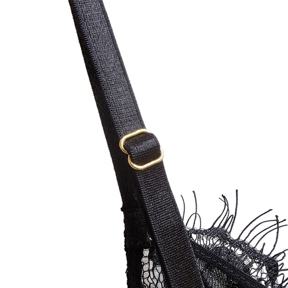 Black Lace Chemise Slip with Sheer Top and Solid Bottom, Size Extra Small - Picture 7 of 10